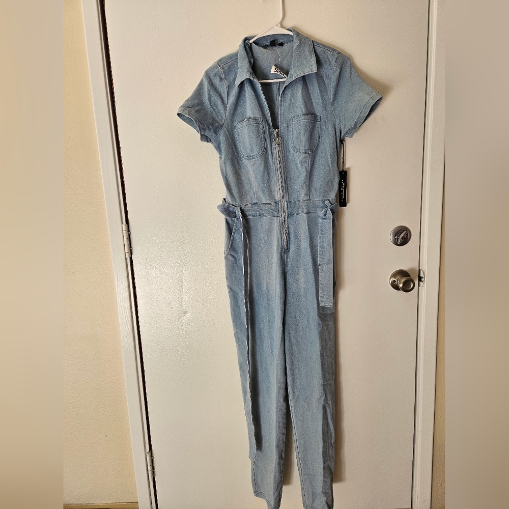 NWT Haute Monde Sky Blue Denim Jumpsuit